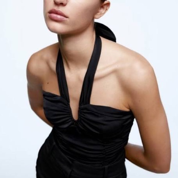 Zara Black Satin Effect Halter Bodysuit - Picture 2 of 4